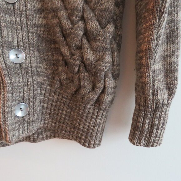 S.N.S. HERNING 100% Wool Shawl Collar Chunky Knit Fisherman Cardigan Men's Sz S - Picture 5 of 16